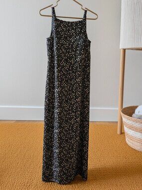 Vintage 90s Esprit de Corp Brown Polka Dog Square Neck Maxi Dress Size 5/6